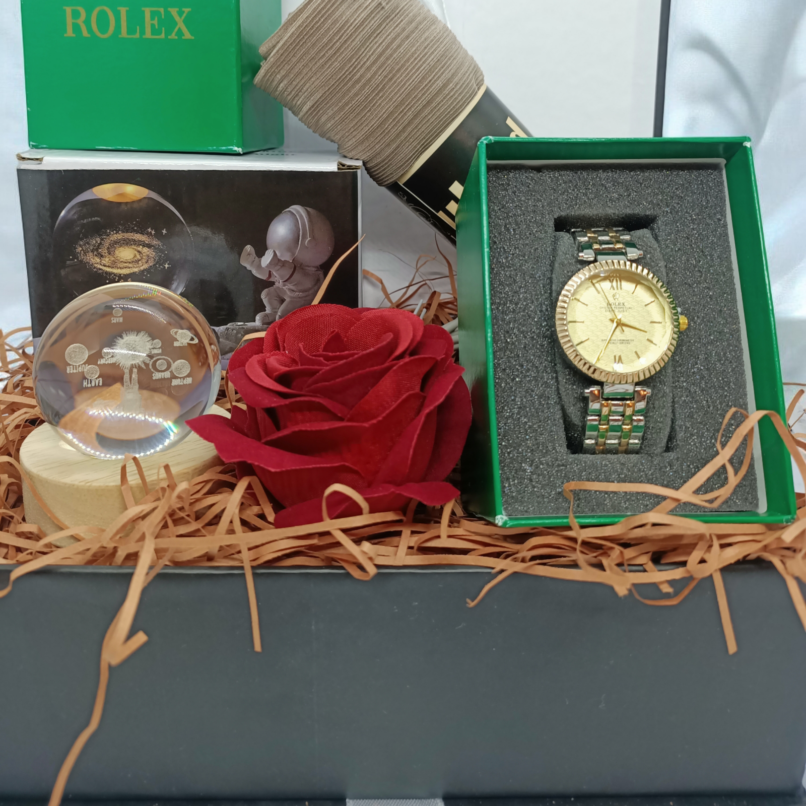 Pack Montre ROLEX+Veilleuse Boule de Cristal+Khimar+décoration Cadeau 